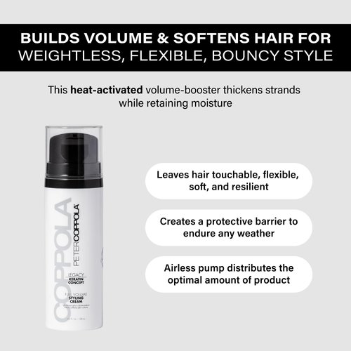 Peter Coppola Full Volume Styling Cream - Volumizing Lightweight Blow Dry Cream for Thickening, Adding Volume and Styling All Hair Types, 4.4oz