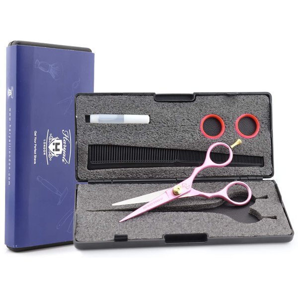 Haryali London Hairdressing Scissors - Professional 5.5"" Hair Dressing Scissors Hairdressers Hair Cutting Shears – Hair Cutting Scissors - for Men and Women with Adjustable Screw and Comb Pink