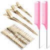 70Pcs Metal Hair Roller Clips, MORGLES 3 Sizes Duck Billed Hair Clips with 2Pcs Pink Rat Tail Combs for Parting, Hair Clips Bulk with Organizer Box.