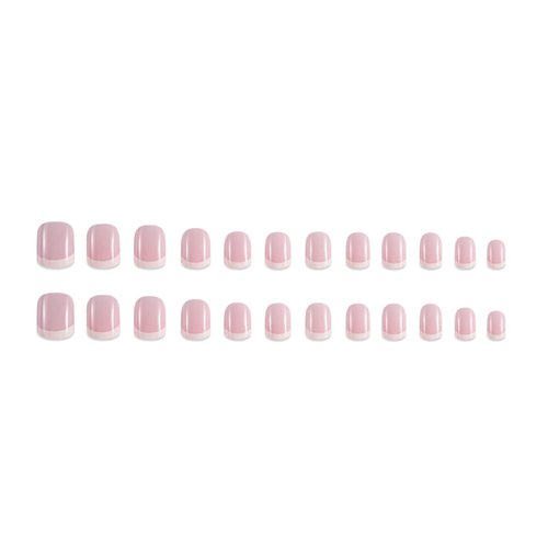 Hkanlre Short French Fake Nails Pink Press on Nails Acrylic Classic Square False Nails for Women and Girls 24PCS