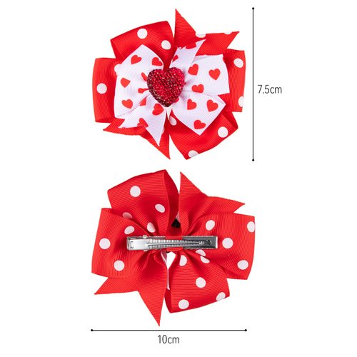 Whaline 2Pcs Valentine's Day Hair Bow Clips 5.3 Inch Red White Heart Cute Hair Pins Alligator Barrettes for Girls Women Toddlers Wedding Birthday Christmas