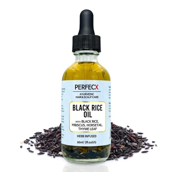 Perfecx - Black Rice Hair Oil 2 fl oz - for Hair Scalp Treatment - 48 hours Herbal Infused Ayurvedic Natural Ingredients - Strengthen Hair - Hair Growth