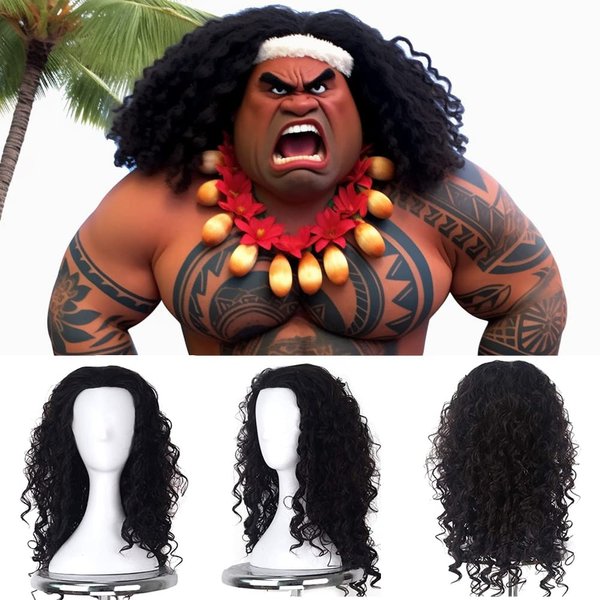 Artjosy Anime Character Men Cosplay Wig The Fluffy Men Long Hair Wigs Long Black Curly Synthetic Wigs Heat Resistant Full Machine Made for the Halloween (Adult)