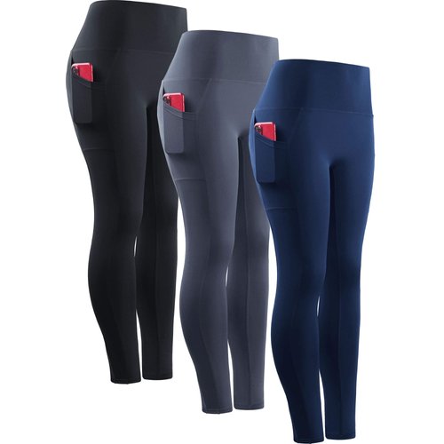 NELEUS Women's Yoga Pants Tummy Control High Waist Running Workout Leggings,3 Pack,Black/Grey/Navy Blue,US 2XL,EU 3XL