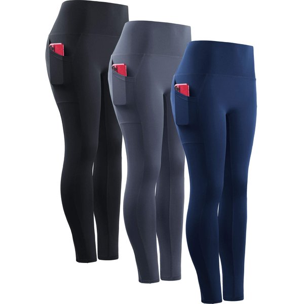 NELEUS Women's Yoga Pants Tummy Control High Waist Running Workout Leggings,3 Pack,Black/Grey/Navy Blue,US 2XL,EU 3XL