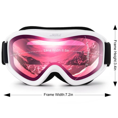 JULI Ski Goggle/Snow Snowboard Goggles for Men, Women & Youth - 100% UV Protection Anti-Fog Dual Lens(White Frame+38% VLT Vermillion Red Len)
