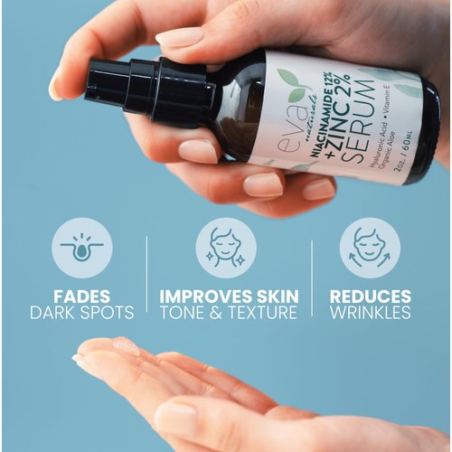 Niacinamide Serum for Face - 12% Niacinamide & 2% Zinc Serum with Hyaluronic Acid - Pore Minimizer, Improve Dark Spots, Redness Relief (2 oz)