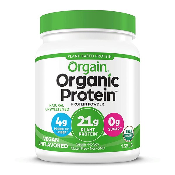 Orgain Organic Vegan Protein Powder, Natural Unsweetened - 21g of Plant Protein, 4g Prebiotic Fiber, Low Net Carbs, No Lactose Ingredients, No Added Sugar, Non-GMO, For Shakes & Smoothies, 1.59 lb