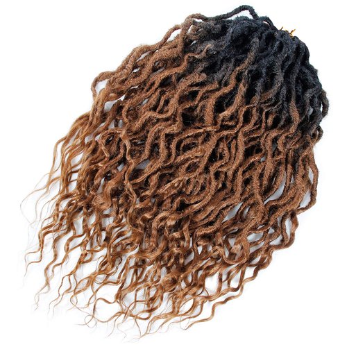 24inch Goddess Locs Crochet Braids Ombre Wavy Faux Locs Crochet Hair Curly Ends Dreadlocks Synthetic Braiding Hair Extensions (6Packs, 1B/30)