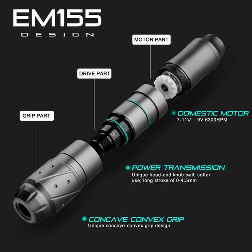 Tattoo Kit Tattoo Gun Wireless Rotary Tattoo Machine with Tattoo Power Supply 1600mAh LCD digital Lithium Tattoo Battery Complete 10Pcs Cartridge 14 inks EM155TI201-7