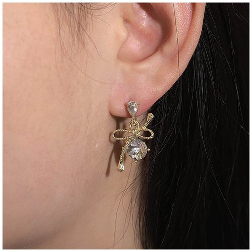 Sttiafay Vintage Rhinestone Bow Drop Earrings Gold Teardrop Crystal Earrings Round Cut Stud Earrings Bow Crystal Bridal Earrings Jewelry for Women