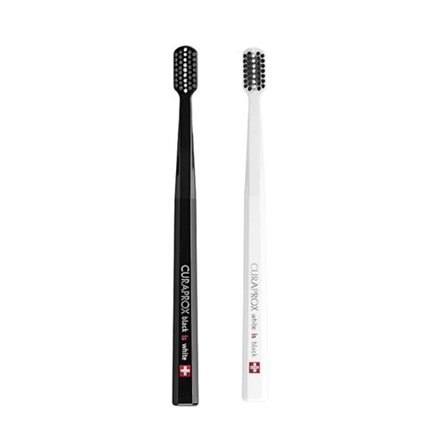 Curaprox Black is White Toothbrush, Black is White Carbon Toothbrush Set, Includes 1 Black Toothbrush & 1 White Toothbrush