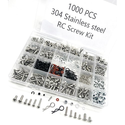 1000pcs Universal RC Screw Kit Screws Assortment Set Hardware Fasteners for Traxxas Axial Redcat HPI Arrma SCX10 Losi 1/8 1/10 1/12 1/16 Scale RC Cars Trucks Crawler, RC Screw Kit, Car Body Clips Pins