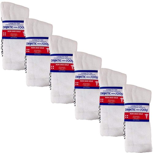 USBingoshop 6 Pairs Mens Non-slip Physicians Approved Non Slip Anti Skid Grip Cotton Hospital Crew Diabetic Socks Cotton (U-6-PK-DCrew-Grip-WHT)