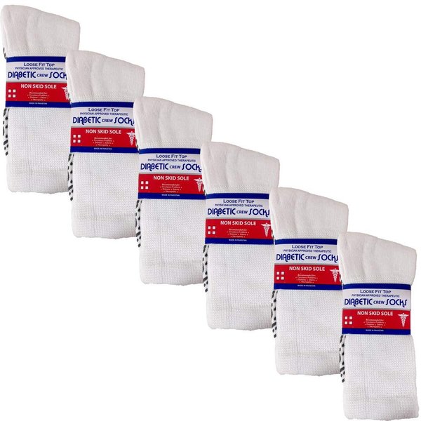 USBingoshop 6 Pairs Mens Non-slip Physicians Approved Non Slip Anti Skid Grip Cotton Hospital Crew Diabetic Socks Cotton (U-6-PK-DCrew-Grip-WHT)
