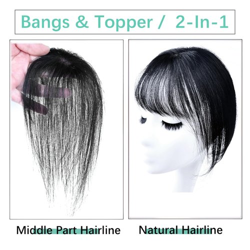 Bangs Hair Clip, Clip in Bangs Hair Toppers for Women 100% Real Human Hair, Clip on Bangs 360° 3D Cover Wispy Fake Clip in Hair Extensions for Women Daily (Natural Black, 3D 5 * 7 French Bangs)