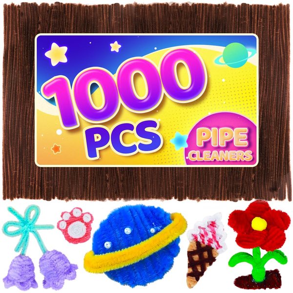 Eppingwin 1000pcs Pipe Cleaners, Dark Coffee Pipe Cleaners Craft Supplies, Brown Chenille Stems for DIY Arts Crafts Project(Brown)