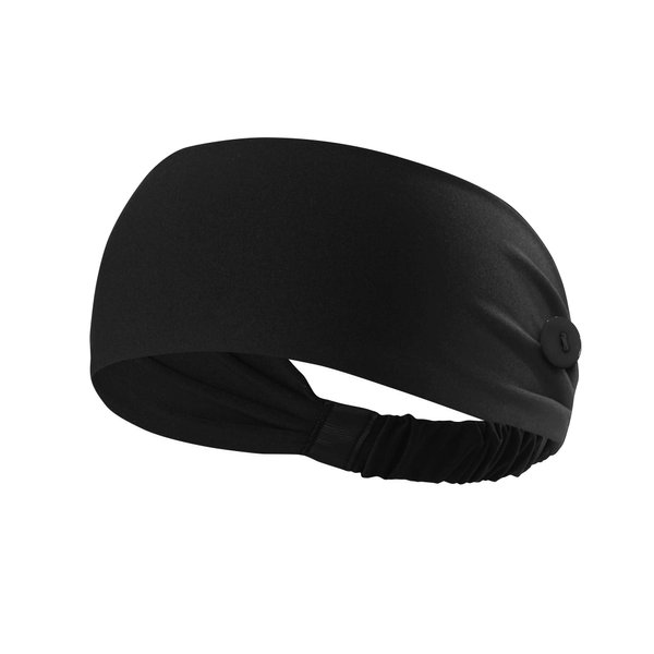 Hanna Roberts Headband with Buttons for Face Masks and Covers, Stretchy and Elastic (Black)