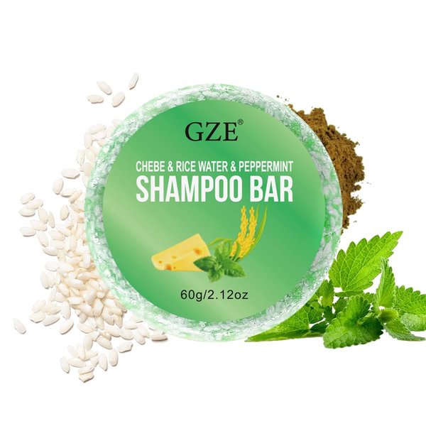 Vemofoper Chebe & Rice Water & Peppermint Shampoo Bar Soap for Hair Growth, Repairs Split Ends Broken Dry Damged Strand, Conditions & Strengthens, Makes Hair Look Smooth - Shiny Shampoo