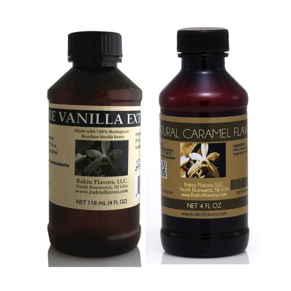 4 OZ Duos - Natural Vanilla Extract and Caramel Flavor - 2 (4 OZ) Bottles