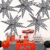 Gifloon 62Pcs Checkered Star Balloons 12 Spike Explosion Foil Balloon for Racing Themed Birthday Party Decorations, Black and White