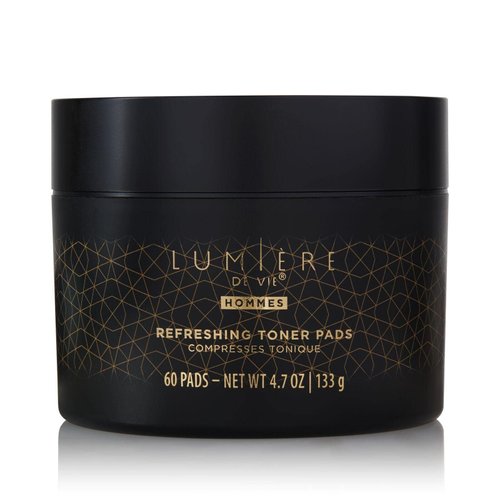 Lumière de Vie® Hommes Refreshing Toner Pads - Exfoliating & Moisturizing, Smooths Complexion, Maintains Elasticity, Paraben-Free, with Witch Hazel, Hyaluronic Acid & AHA, Single Jar (60 Pads)