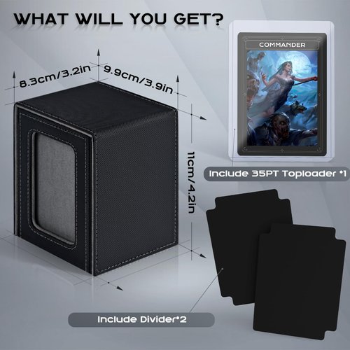 ZLCA MTG Deck Box with Commander Window Display, Trading Card Storage Box Holds 100 Double-Sleeved Cards Suitable for TCG/CCG/PTCG/EDH/Magic/Sport Cards (Black)