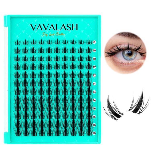 VAVALASH DIY Lash Extension Pixie Cluster Lashes Clear Band Lash Clusters Natural Volume Individual False Lashes Invisible Band Eyelash Clusters DIY Lashes at Home (Pixie,8-18mm)