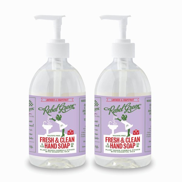Rebel Green Liquid Hand Soap - Moisturizing Natural Bathroom & Kitchen Liquid Soap - Gentle Household Hand Wash - Lavender & Grapefruit, 12 Fl Oz (Pack of 2)