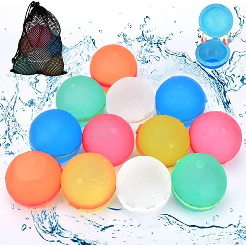 We Are Cool Reusable Water Balloons For Kids 12PK Outside Summer Toys Pool Party Favors Refillable Water Balls Quick Fill Magnetic Balls Outdoor Play Equipment Water Toys Pool Toys Outside Toys