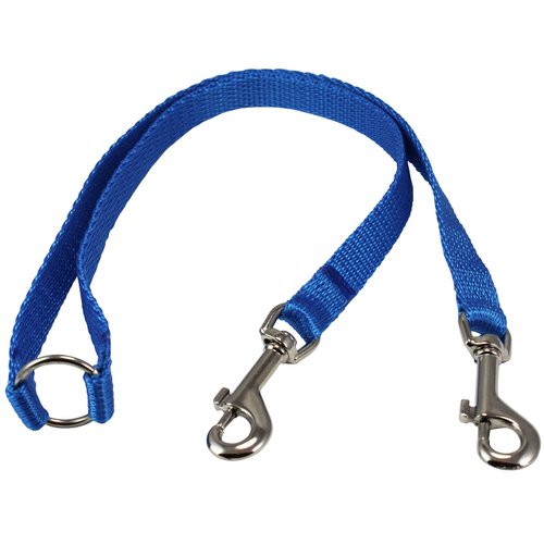 15" Nylon 2-Way Double Dog Leash - Two Dog Coupler Blue 3 Sizes (Medium: 5/8" Wide)