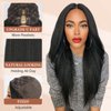 LEOSA Black Yaki Kinky Straight V Part Wig for Black Women Long Kinky Straight V/U Part Wig Clip In Hair Extensions for Women Synthetic Hair Replacement Wigs for Daily Use (20Inch, 1B)