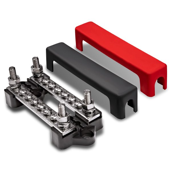 True Mods 4" Ground/Power Distribution Terminal Block Battery Bus Bar Set [Max. 300V AC/48V DC] Negative/Positive Insulated Electrical Busbar Connector for Auto Marine Car Trailer RV Boat - Black/Red