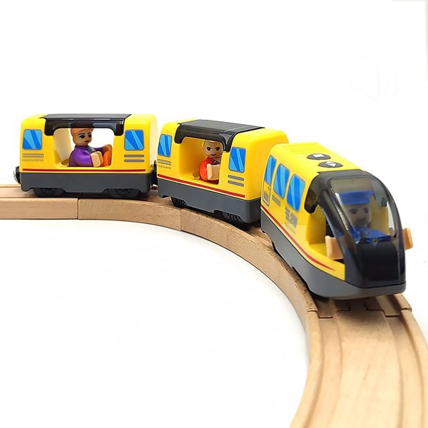 DSHMIXIA Battery Operated Train for Wooden Train Track Set Toys for 3 4 5 Year Old Boys Kids Action Locomotive Train Magnetic Connection (without Battery) (Yellow)