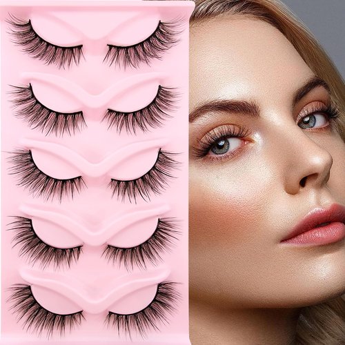 Cat-Eye Lashes Wispy Eyelashes 15mm Fox Eye Lashes Angel Wing Lashes Faux Mink False Eyelashes Natural Look 5 Pairs pack (5P-B27)