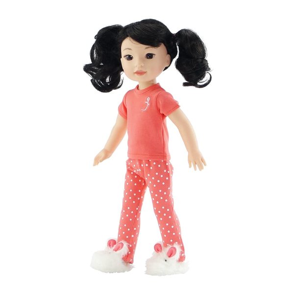 Emily Rose 14 Inch Doll Clothes & Accessories | 2 PC 14" Doll Coral Pajamas PJs with Fluffy Easter Bunny Slippers! | Gift Boxed!