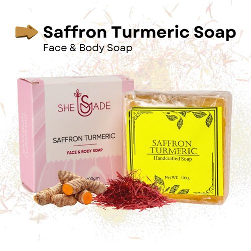 SHE MADE Moisturizing Saffron Turmeric Soap Bar (100g) | Bath Soap for Luxurious Natural Cleansing for All Skin Types - Made with Anti Ageing Properties
