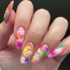 BAOYAALIN Colorful Almond Shaped Press on Nails Medium Fake Nails with Star Moon Design Glitter Full Cover False Acrylic Glue Stick on Nail for Women Girls 24Pcs