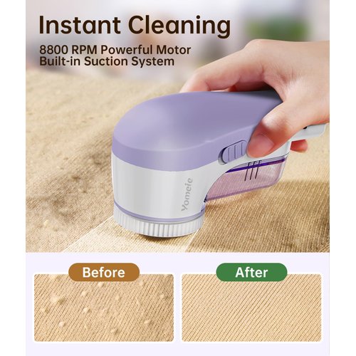 Yomeie Fabric Shaver, Rechargeable Sweater Shaver, Lint Shaver with 6-Leaf Blades, Electric Lint Remover for Clothes & Furniture, Couch Pilling Remover Depiller for Removing Fuzz, Lint, Pills, Bobbles