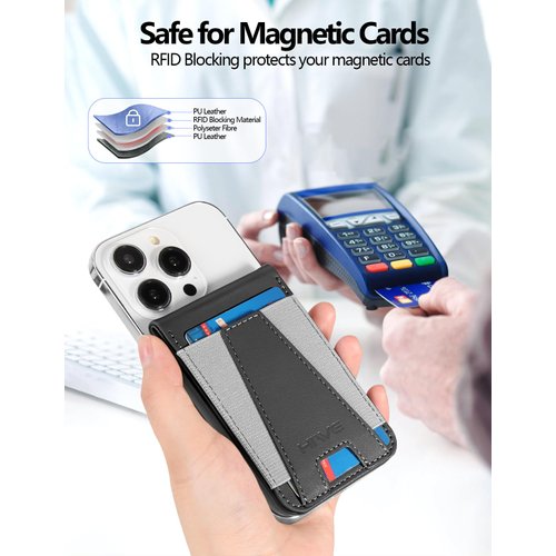 HiWe for Magsafe Wallet, Magnetic Wallet with Adjustable Stand, Eiffel-Tower Magsafe Wallet Stand for iPhone 16/16 Pro/15/14/13/12 Series, Open ID Window, 8 Card Holder, Vegan Leather, Black