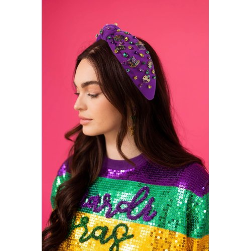 MOLOCH Mardi Gras Headband Carnival Hair Accessories for Women Glitter Top Hat Crown Mask Knotted Headband Purple Green Gold Crystal Jeweled Headband Mardi Gras Parade Party Gifts