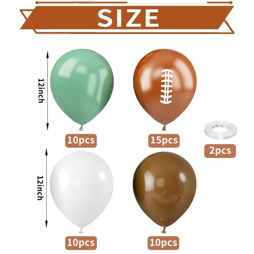 Football Balloons, 52 PCS 12 Inch Brown Bean Green White Football Printed Balloons, Football Party Decorations for Football Boys Sports Rugby Baby Shower Birthday Game Football Party Decorations