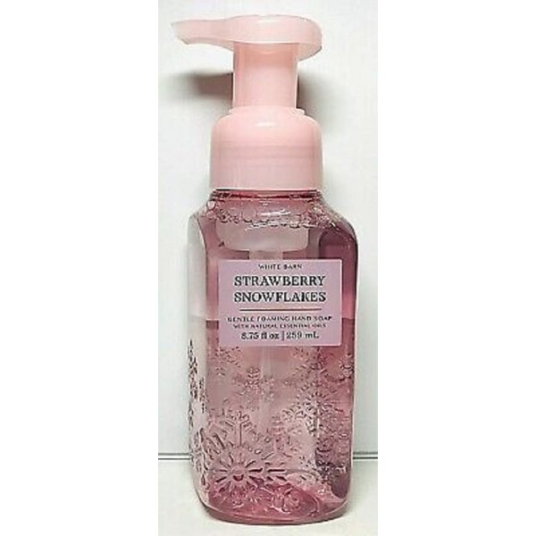 Bath and Body Works Strawberry Snowflakes Gentle Foaming Hand Soap 8.75 Ounce Decorative Faceted Diamond Plate Pink Bottle
