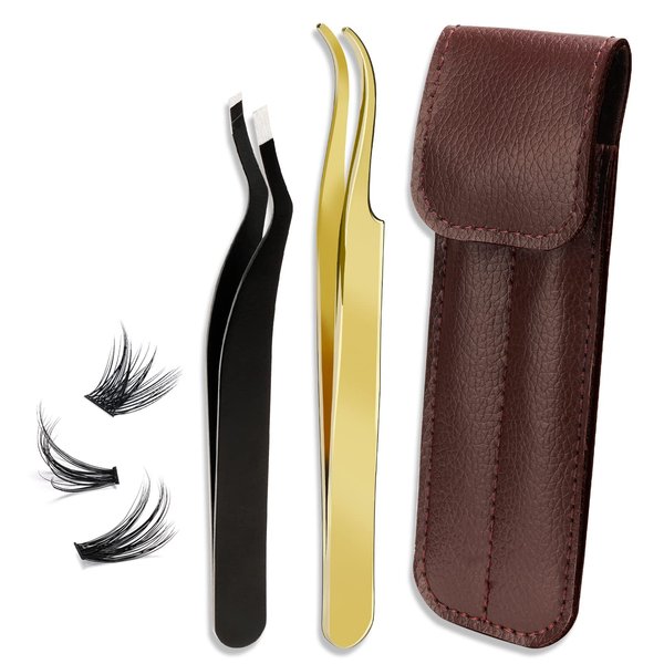 Lash Applicator Tool Lash Tweezers 1 Lash Applicator for Lash Clusters Plus 1 Upgraded Eyebrow Tweezers DIY Eyelash Extension Tweezers Kit Eyelash Applicator Tool (2 pcs)