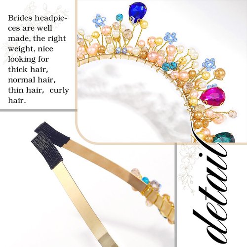 YBSHIN Rhinestone Headband Gold Crystal Hair Band Pearl Hair Hoop Wedding Headpiece Bridal Headwear for Women and Girls