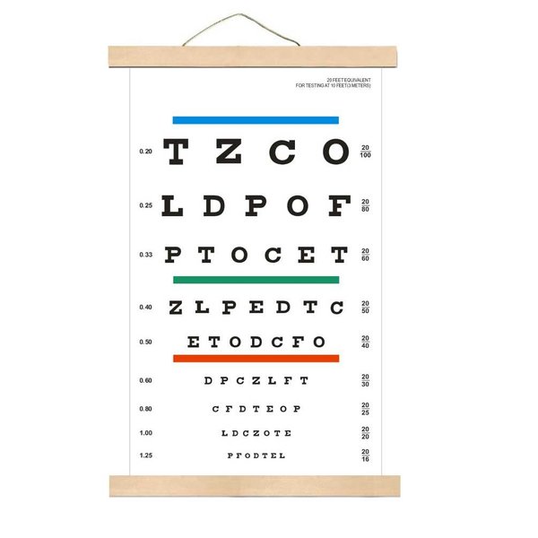 Snellen Eye Chart, Eye Charts for Eye Exams 10 Feet with Wood Frame 8x15 Inches, Canvas Low Vision Eye Test Wall Chart with Color Bars for Color Vision Test (10 Feet Test Distance)
