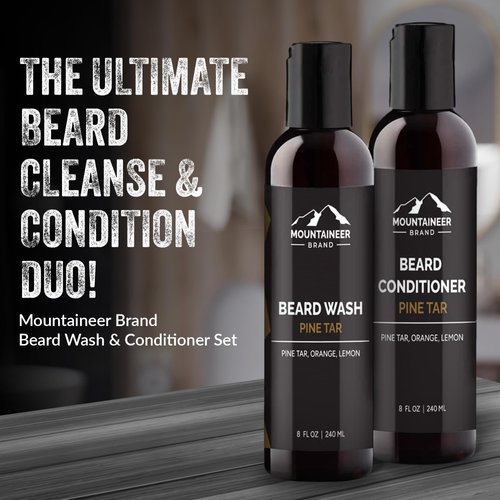 Mountaineer Brand Basic Beard Bundle | Beard Wash and Conditioner for Men | Beard Shampoo/Beard Conditioner Set | Deep Cleans | Leaves Hair Soft and Hydrated | Pine Tar Scent | 2 Count | 8oz