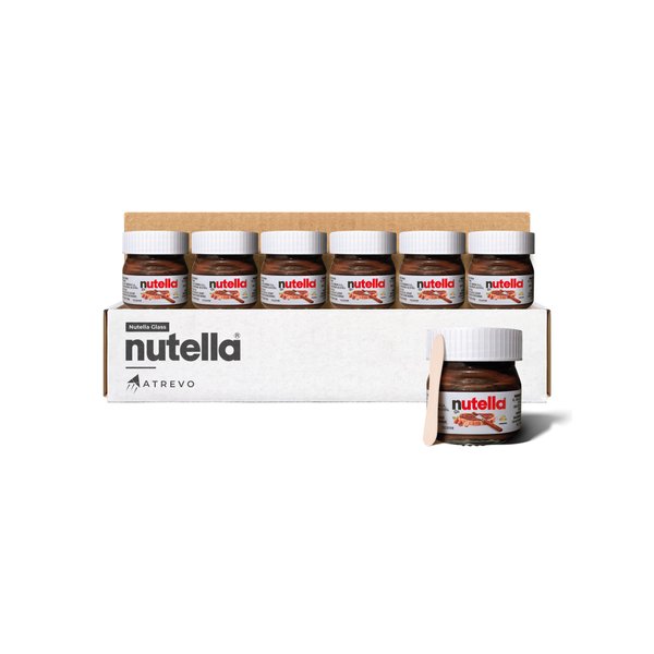 Mini Nutella Glass Jars Chocolate Hazelnut Spread (0.88 Oz) –(7 Units) Weekly Pack + 7 Mini Spoons Atrevo Bundle Pack.