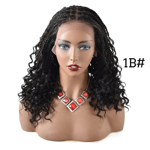 Box Braided Wigs For Black Women Light Weight Curly Braided Wig Knotless Cornrow Braided Lace Front Wigs For Black Women Synthetic Twisted Short Braids Wig Baby Hair (#1B-#Black)