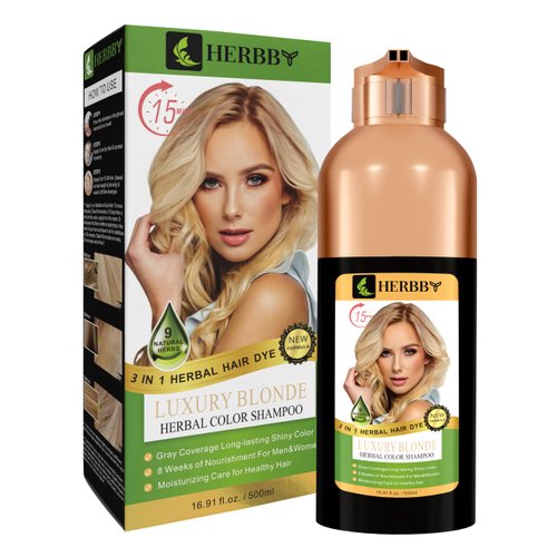 HERBBY Hair Color Shampoo for Gray Hair Coverage&Color Transform with 9 Herbal Extracts –Long Lasting(6-8 Weeks), Shiny,Evenly Colored,Instant Hair Dye Shampoo&Conditioner,500 Ml (LUXURY BLONDE COLOR)